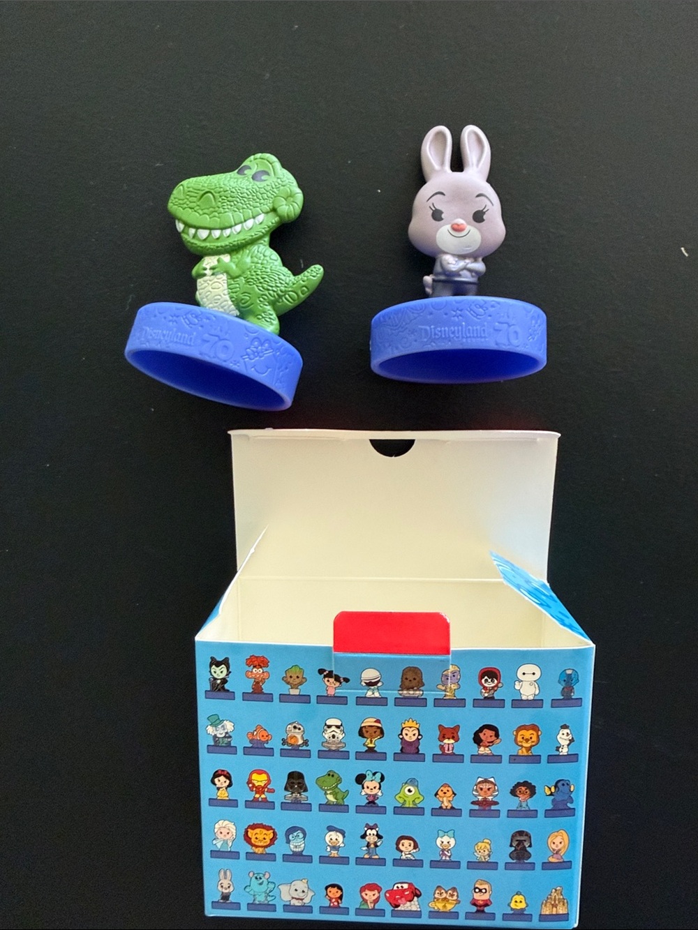 McDonald's Green Dinosaur & Purple Bunny Toy Figures with Blue Bases